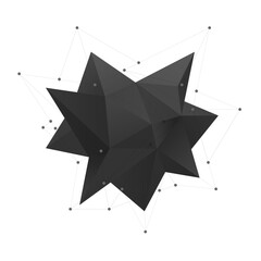 Wall Mural - modern black abstract geometric shape with polygonal star design and connected dots perfect for tech