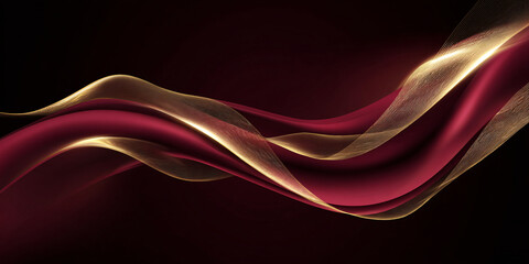 Canvas Print - luxury abstract shiny burgundy wave with gold on dark background. design element. elegant gradient g