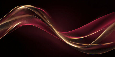 Canvas Print - luxury abstract shiny burgundy wave with gold on dark background. design element. elegant gradient g