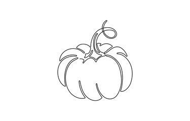 One continuous single-line drawing of a pumpkin sign. Food fruit silhouette in simple minimal linear style,  Simple outline silhouette for Halloween concept art.