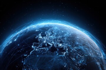 Global Network Illuminated Earth, Space Background