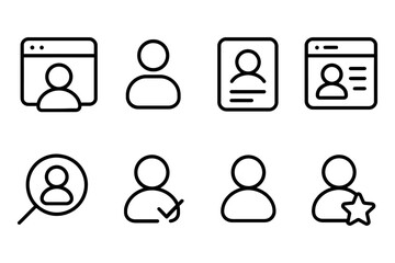 user profile icons set with magnifying glass, checklist, and star, vector illustration