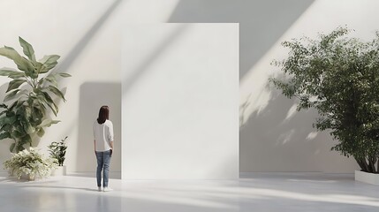 Wall Mural - Blank white poster in a room with a concrete floor. 3d rendering mock up