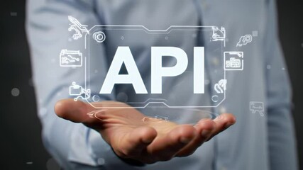 API Technology Concept Man Holding Hologram of API Application Programming Interface
