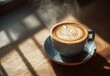 © arraiyan studio - Steaming latte art coffee cafe sunlight wood