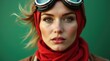 © K1drock - Confident European woman in vintage aviator goggles and red headscarf, close-up portrait with natural lighting and retro aviation style