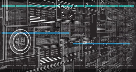 Canvas Print - image of digital data processing with numbers and graphs on interface