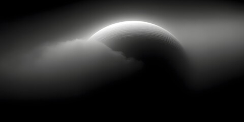 Wall Mural - A grayscale image depicting a bright sphere partially obscured by dark wispy clouds and shadows