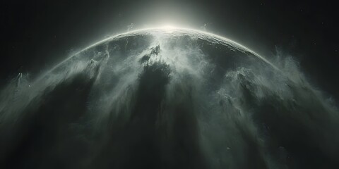 Wall Mural - Planet with glowing atmosphere and dark clouds surrounding it in a space environment view