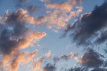Wall Mural - Beautiful orange  sunset sky, with clouds,. Evening sky background.