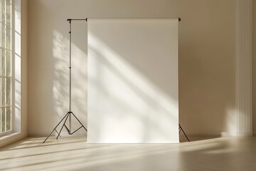 Wall Mural - Blank white poster in a room with a concrete floor. 3d rendering mock up