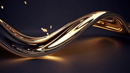 Wall Mural - abstract golden wave with glowing particles on dark background