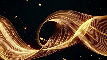 Wall Mural - abstract golden wave with glowing particles on dark background