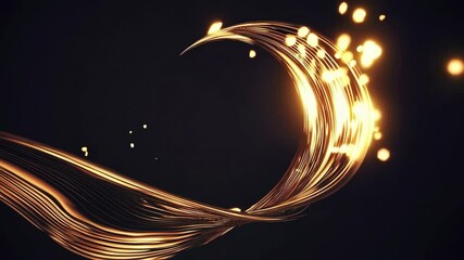 Wall Mural - abstract golden wave with glowing particles on dark background