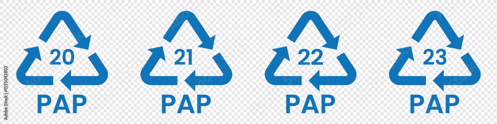 Paper recycling code icon set. recycling codes 20, 21, 22, 23. pap ...
