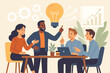 © Hannah - Business meeting and brainstorming session. Diverse team collaboration for creative ideas and innovation. Startup growth concept with a lightbulb and chart. Teamwork and strategy.