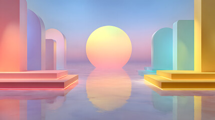 Wall Mural - pastel gradient background with colorful display platforms