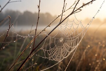 Glistening Dew Drops on an Intricate Spiderweb
