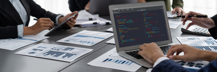 Software development programming on computer screen for brisk application and program coding