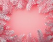 © SvoP - Silver tinsel branches framing a pink winter-themed background with empty center space