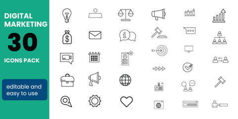 Digital Marketing Line Editable Icons set. Vector illustration in modern thin line style of online business related icons: advertisement, sales, content analysis, and more.