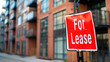 © Xinfang - Modern apartment building with for lease sign in focus, urban real estate rental property and commercial space vacancy concept.