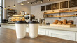 © rossispin - Wooden & Coffee Shop background with takeaway cups perfect for a copy space image.