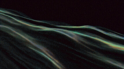 Wall Mural - abstract green waves flowing on black background with glittering particles