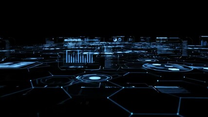 Wall Mural - digital business concept with evolving hologram interface displaying graphs and data statistics on a