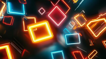 Wall Mural - abstract neon squares floating in dark space, dynamic lighting