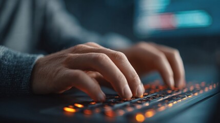Programmer coding in modern workspace closeup technology futuristic