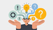 © png-jpeg-vector - person's head with flowing ideas, questions and solutions, vector illustration for creative thinking, brainstorming process and complex problem solving