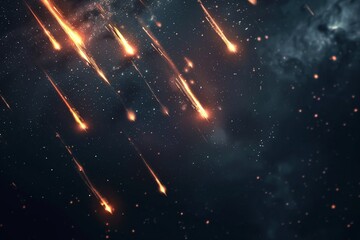 Wall Mural - Clean dark background with multiple glowing meteors streaking across, minimalist sci-fi style.