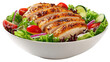 © CStock - Fresh salad with sliced grilled chicken, mixed vegetables, and vibrant colors, white isolated background.