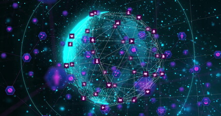 Wall Mural - interconnected icons glowing over globe in digital network image design
