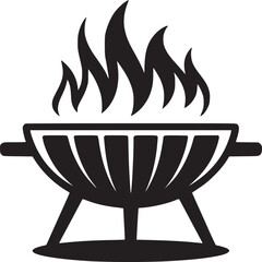Wall Mural - Illustration of a black grill with flames rising from it on a white background vector graphic art