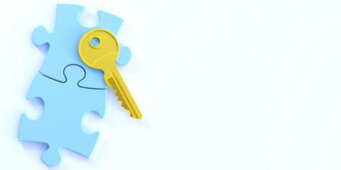 Wall Mural - Key to success concept.Jigsaw puzzle and copy space background.
