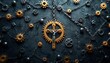 © tanawat - A detailed biopunk rosary with intricate gears and chains, perfect as a website header showcasing a unique aesthetic in a 2-giixel standard v2 presentation.