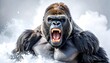 © Anas - Fierce Gorilla Roars in Snowy Mist Majestic Primate Portrait.