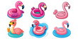© Pixel Art - Collection of cute flamingo floats isolated on white background perfect for summer vacation and pool party designs