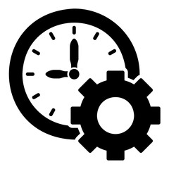 Time management icon with clock and gears