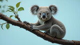 Adorable koala sitting on a tree branch with its fluffy ears and curious eyes in a natural outdoor setting.