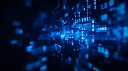 Binary code background digital technology data stream network security cyber space matrix blue abstract art