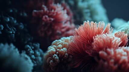Intricate Abstract Coral Structures with Soft Texture in Teal and Red Tones Generative Art 3d Rendering on Dark Background