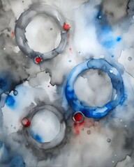 Wall Mural - Celestial Blue and Golden Watercolor Painting With Abstract Fluid Texture and Calm Atmospheric Composition