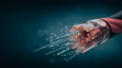 Wall Mural - fiber optic close-up: a detailed view of a fiber optic cable, showcasing the intricate network of li
