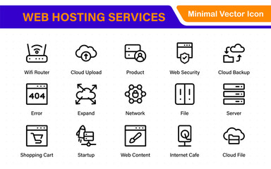 Wall Mural - Set of web hosting and cloud services icons. Linear style icon bundle.Outline icon collection.