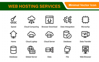 Wall Mural - Set of web hosting and cloud services icons. Linear style icon bundle.Outline icon collection.
