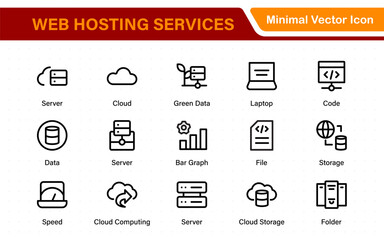 Wall Mural - Set of web hosting and cloud services icons. Linear style icon bundle.Outline icon collection.