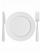 © Adobe worker  - White empty plate with silverware knife and fork isolated on white background